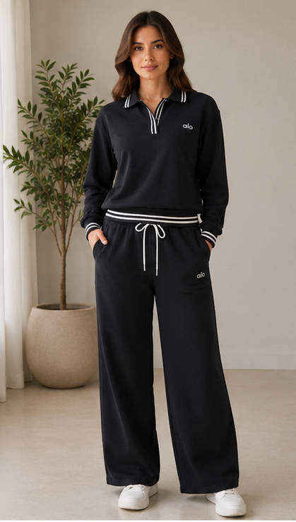 Alo Yoga Polo Sweatshirt & Wide-Leg Pant Set