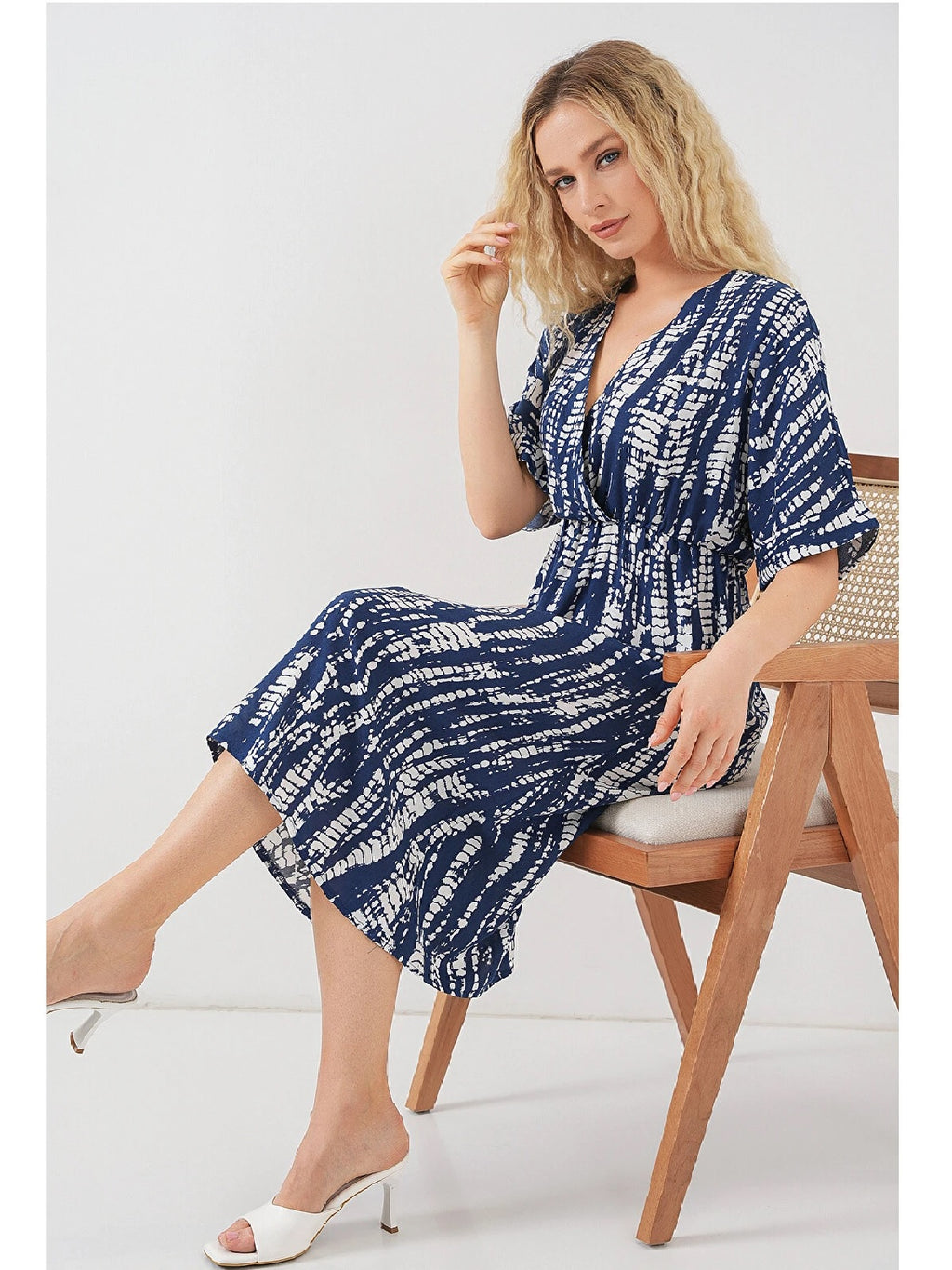 Abstract Print Short-Sleeve Wrap Dress