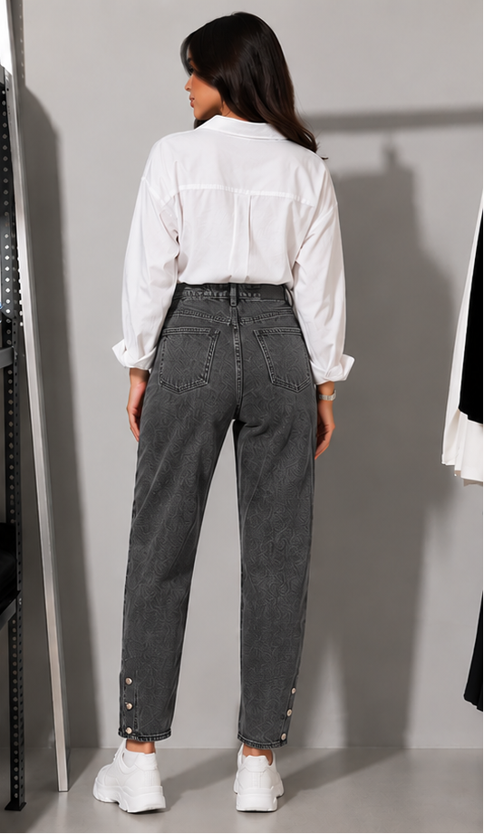 Grey Acid Wash Mom Jeans