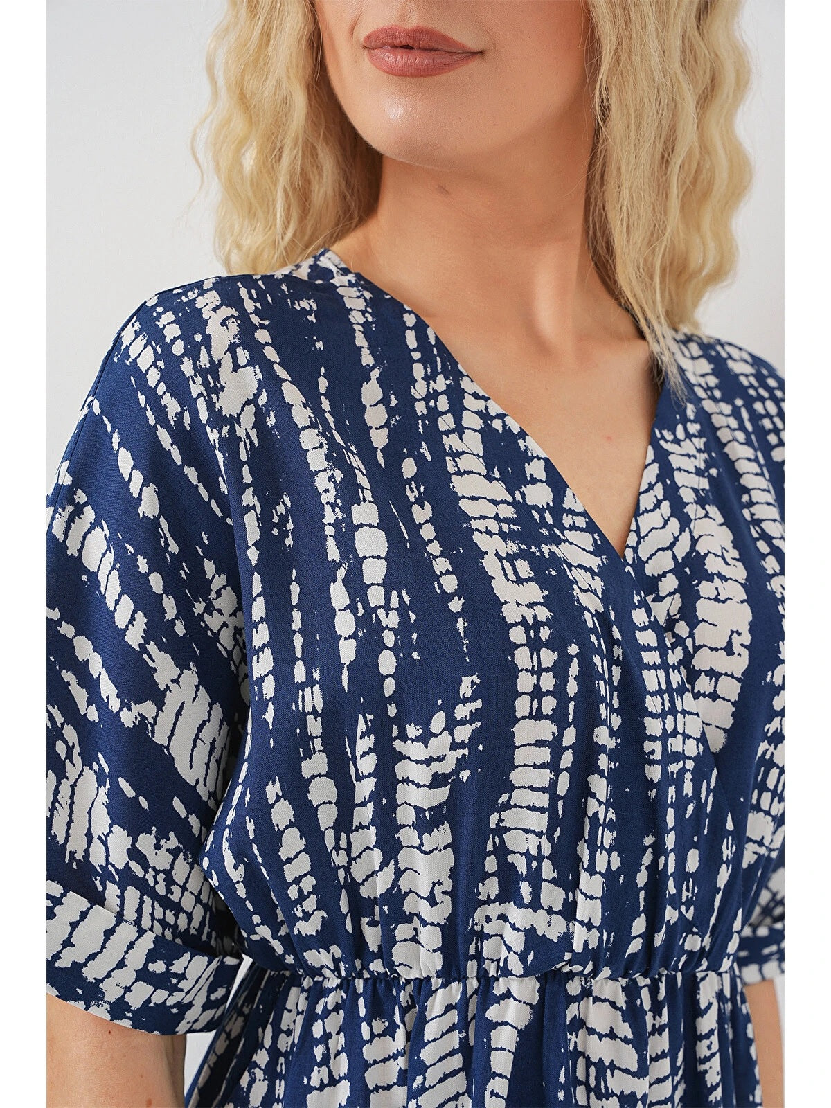 Women's Patterned Short-Sleeve Dress 2569 - Navy Blue