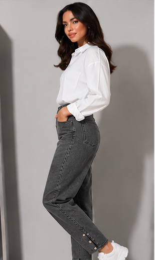 Grey Acid Wash Mom Jeans