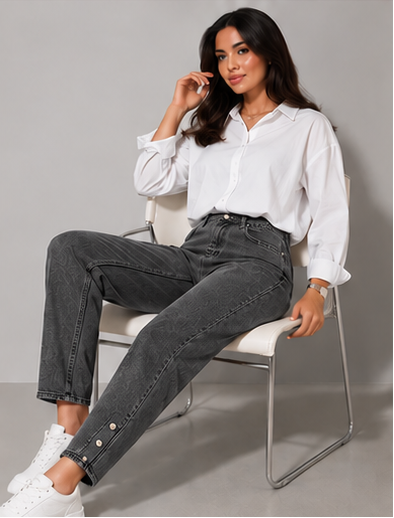 Grey Acid Wash Mom Jeans