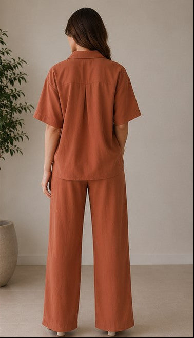Effortless Linen-Blend Co-ord Set in Terracotta