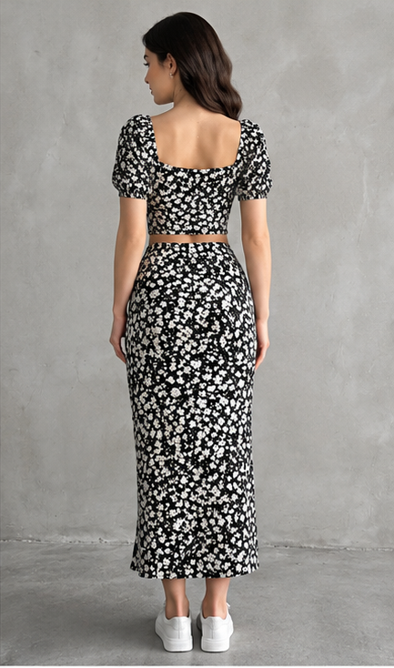 Floral Crop Top & Midi Skirt Co-Ord Set