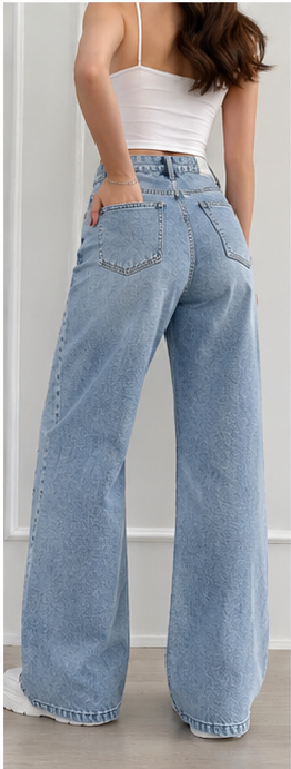 Sparkle Studded Wide-Leg Denim Jeans