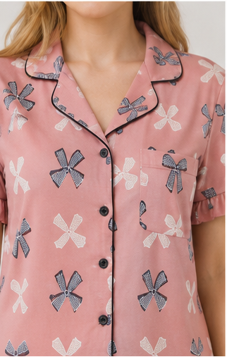 Pink Bow Print Short Pajama Set