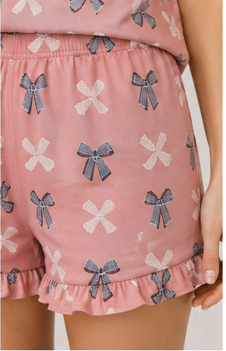 Pink Bow Print Short Pajama Set