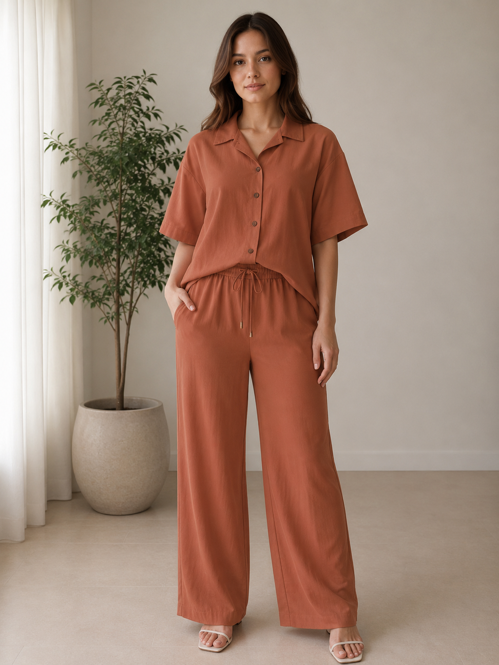 Effortless Linen-Blend Co-ord Set in Terracotta