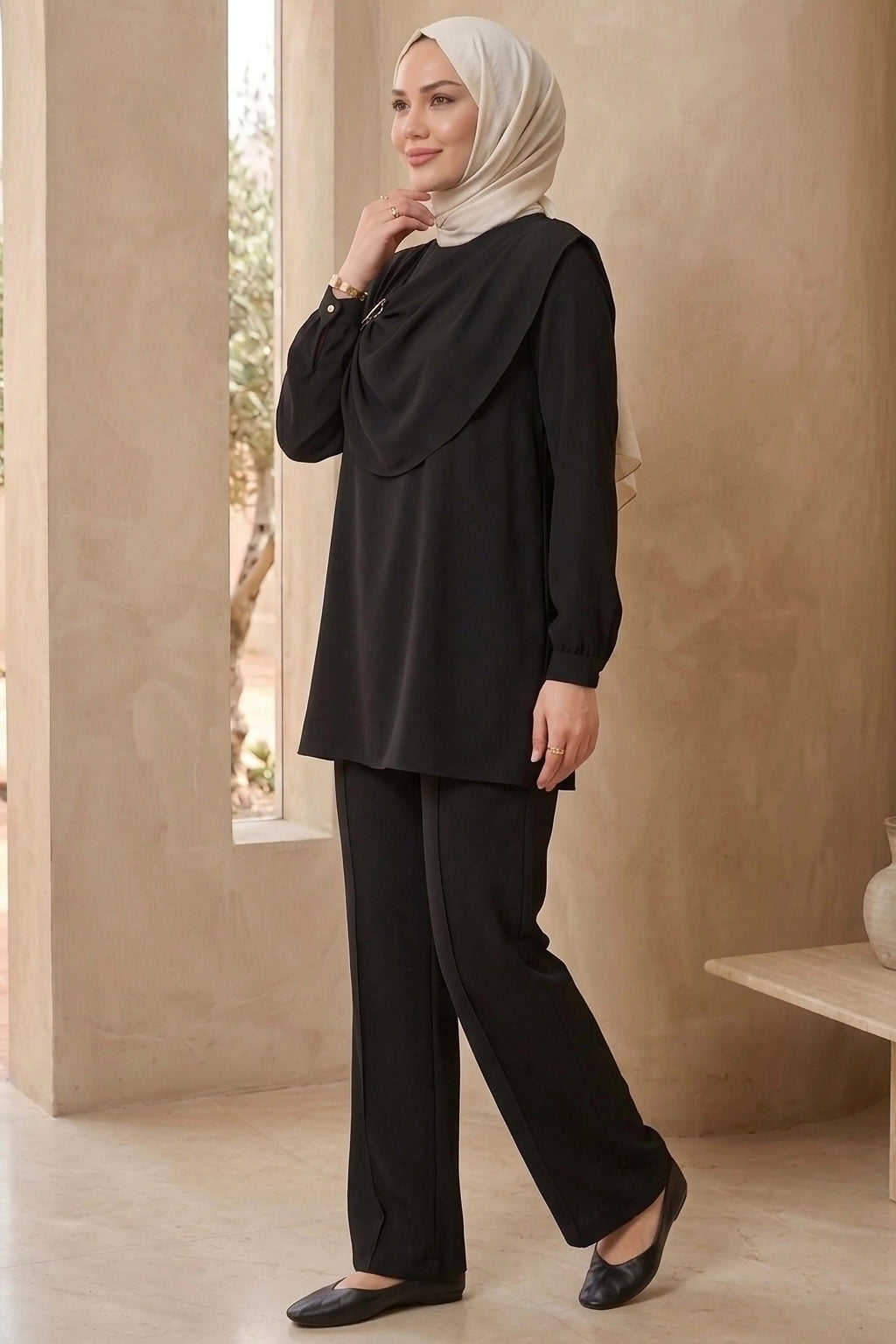 Elegant Drape Detail Modest Two-Piece Set