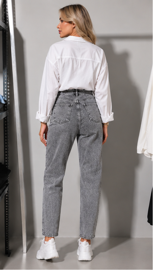 Grey Acid Wash Mom Jeans