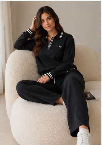 Alo Yoga Polo Sweatshirt & Wide-Leg Pant Set