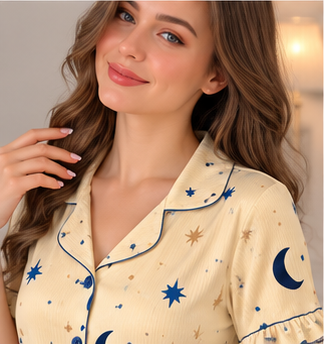Celestial Print Cotton Pajama Set