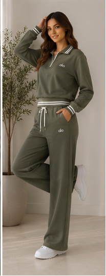 Alo Yoga Polo Sweatshirt & Wide-Leg Pant Set