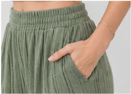 Textured Ribbed Crop Top & Wide-Leg Pants Set