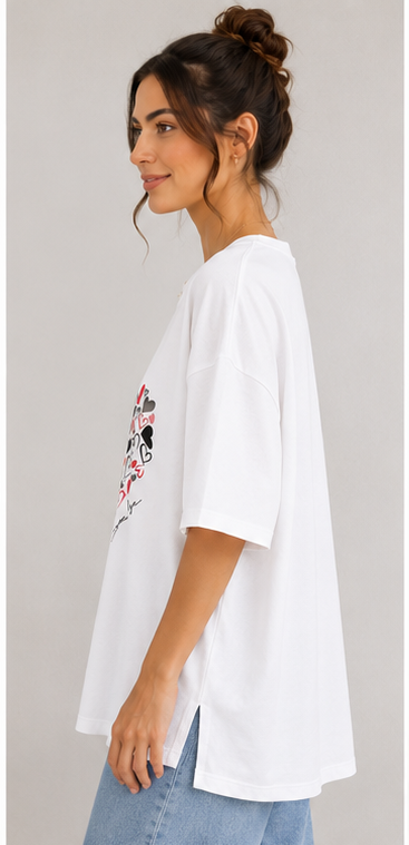 Heart Print Oversized T-Shirt