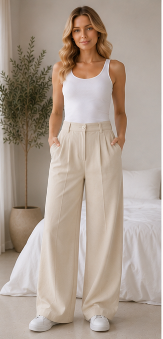 Classic Pleated High-Waist Wide-Leg Trousers