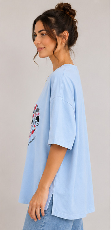Heart Print Oversized T-Shirt