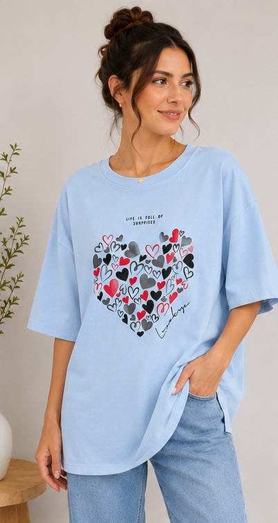 Heart Print Oversized T-Shirt