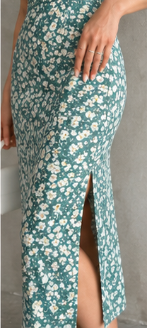 Teal Floral Sweetheart Midi Dress