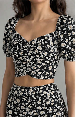 Floral Crop Top & Midi Skirt Co-Ord Set