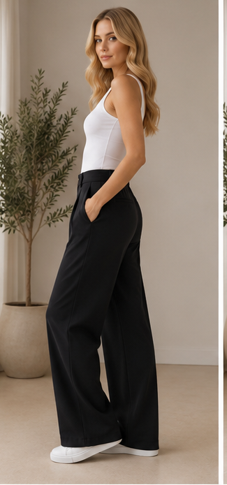 Classic Pleated High-Waist Wide-Leg Trousers