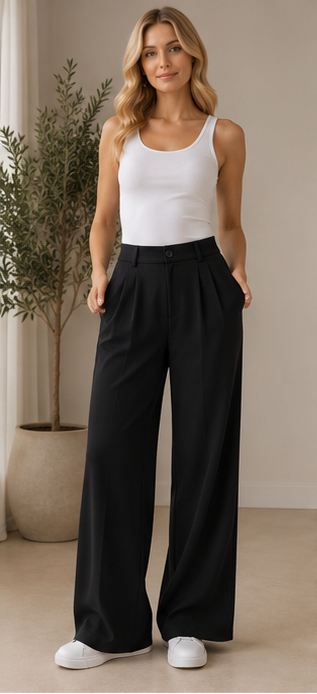 Classic Pleated High-Waist Wide-Leg Trousers
