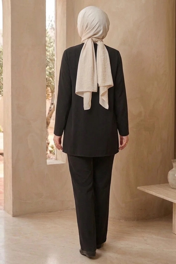 Elegant Draped Hijab Tunic & Wide-Leg Set