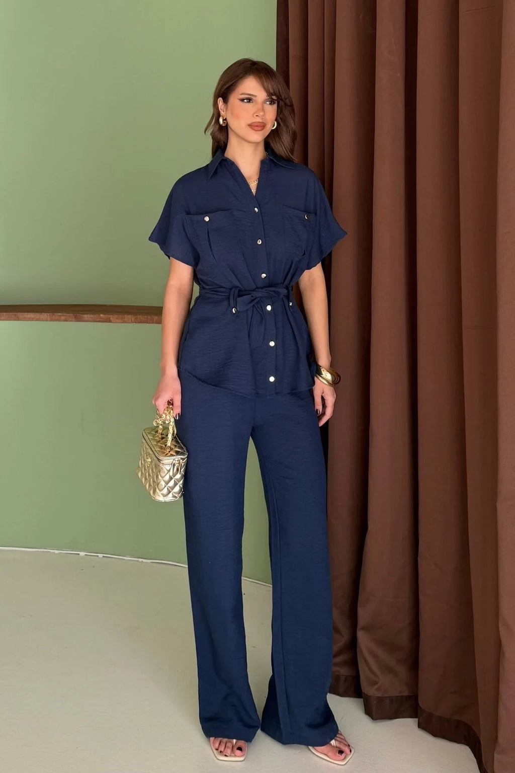 Linen Suit with Gold Buttons