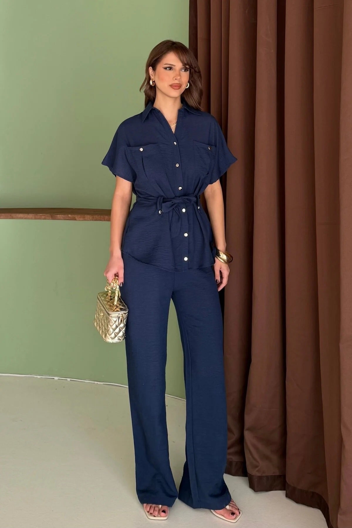 Linen Suit with Gold Buttons