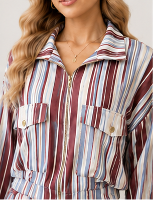 Women's Striped Zip-Up Co-Ord Set