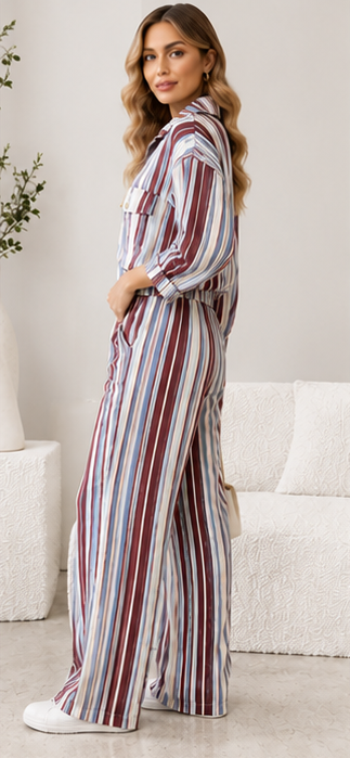 Women's Striped Zip-Up Co-Ord Set