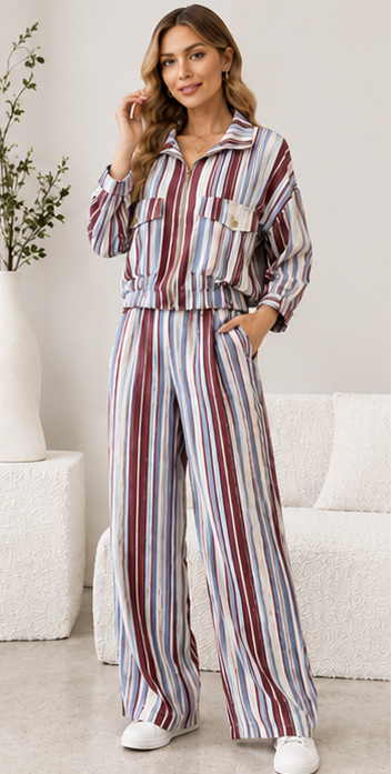 Women's Striped Zip-Up Co-Ord Set