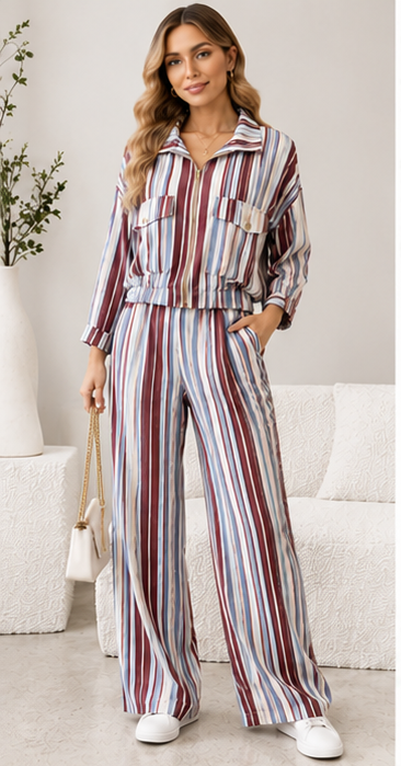 Women's Striped Zip-Up Co-Ord Set