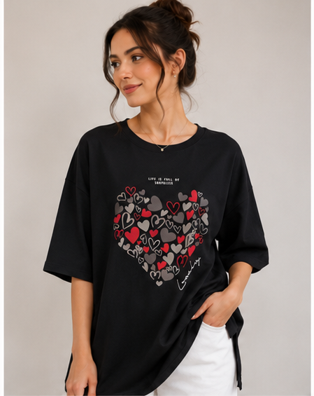 Heart Print Oversized T-Shirt