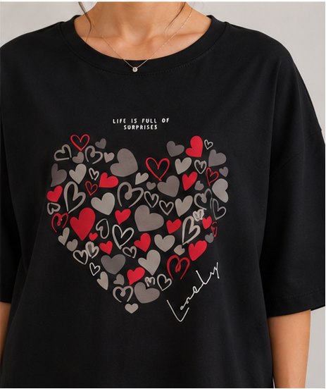 Heart Print Oversized T-Shirt