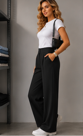 Classic High-Waisted Wide-Leg Pleated Trousers