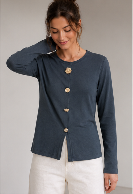 Elegant Button Detail Long Sleeve Top