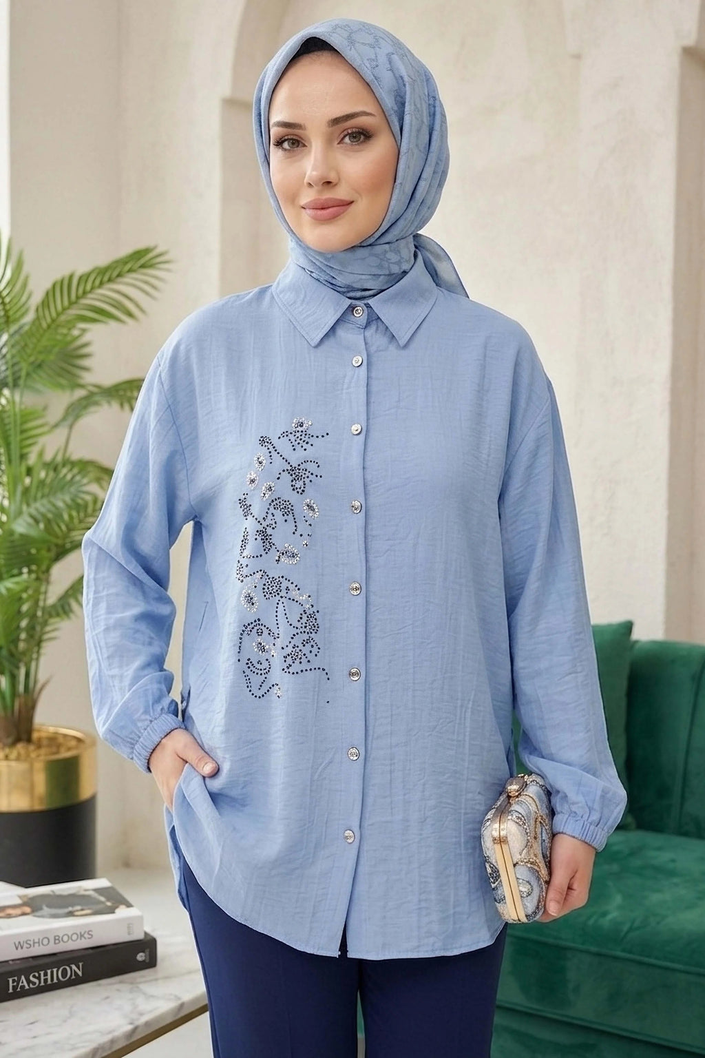Elegant Embellished Modest Shirt