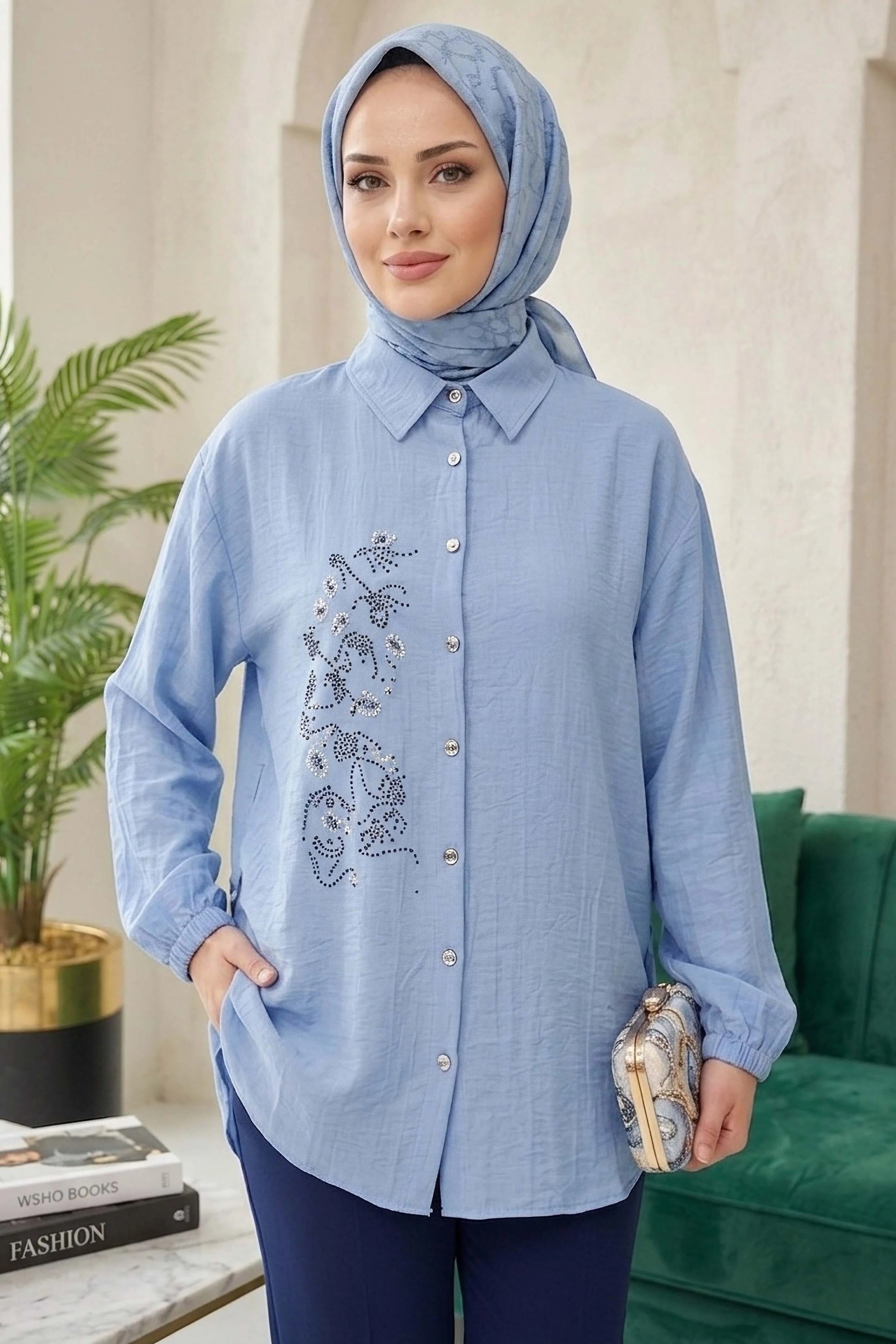 Elegant Embellished Modest Shirt