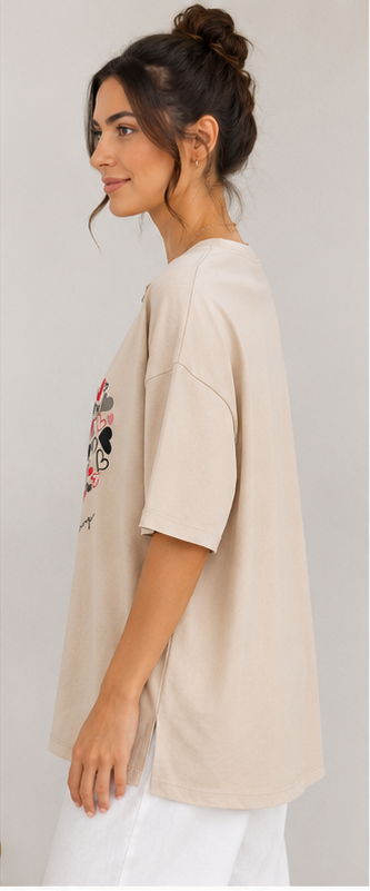 Heart Print Oversized T-Shirt