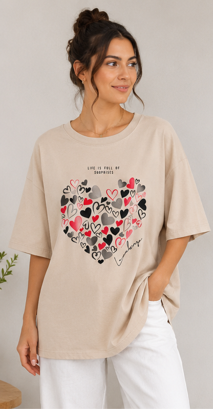 Heart Print Oversized T-Shirt