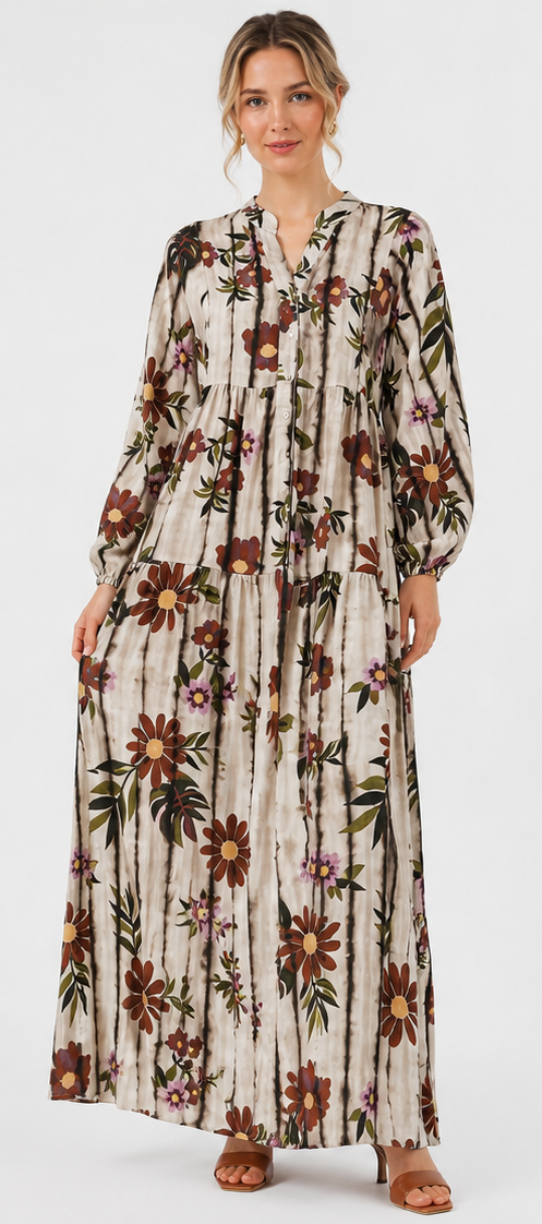 Vintage Floral Tiered Maxi Dress