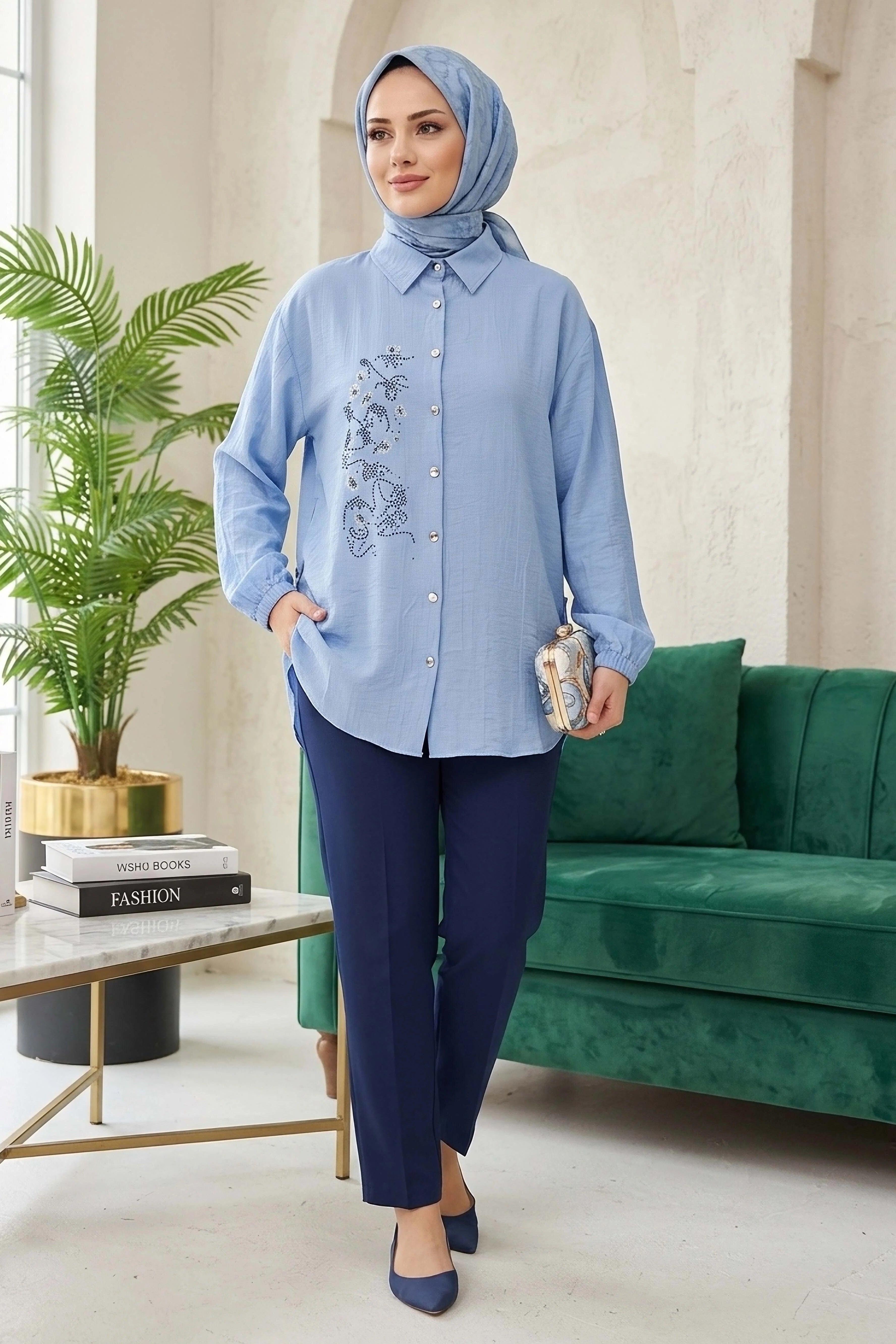 Elegant Embellished Modest Shirt