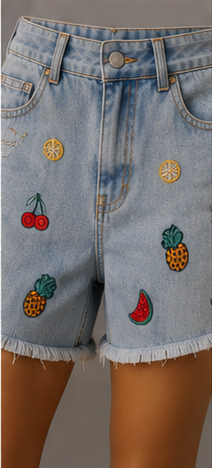Summer Fruit-Embroidered Casual Look