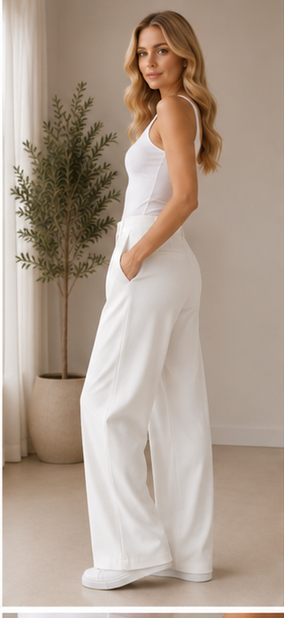 Classic Pleated High-Waist Wide-Leg Trousers