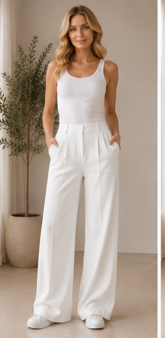 Classic Pleated High-Waist Wide-Leg Trousers