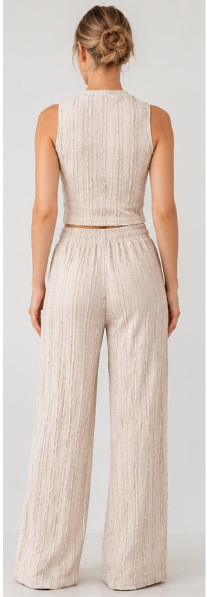 Textured Ribbed Crop Top & Wide-Leg Pants Set
