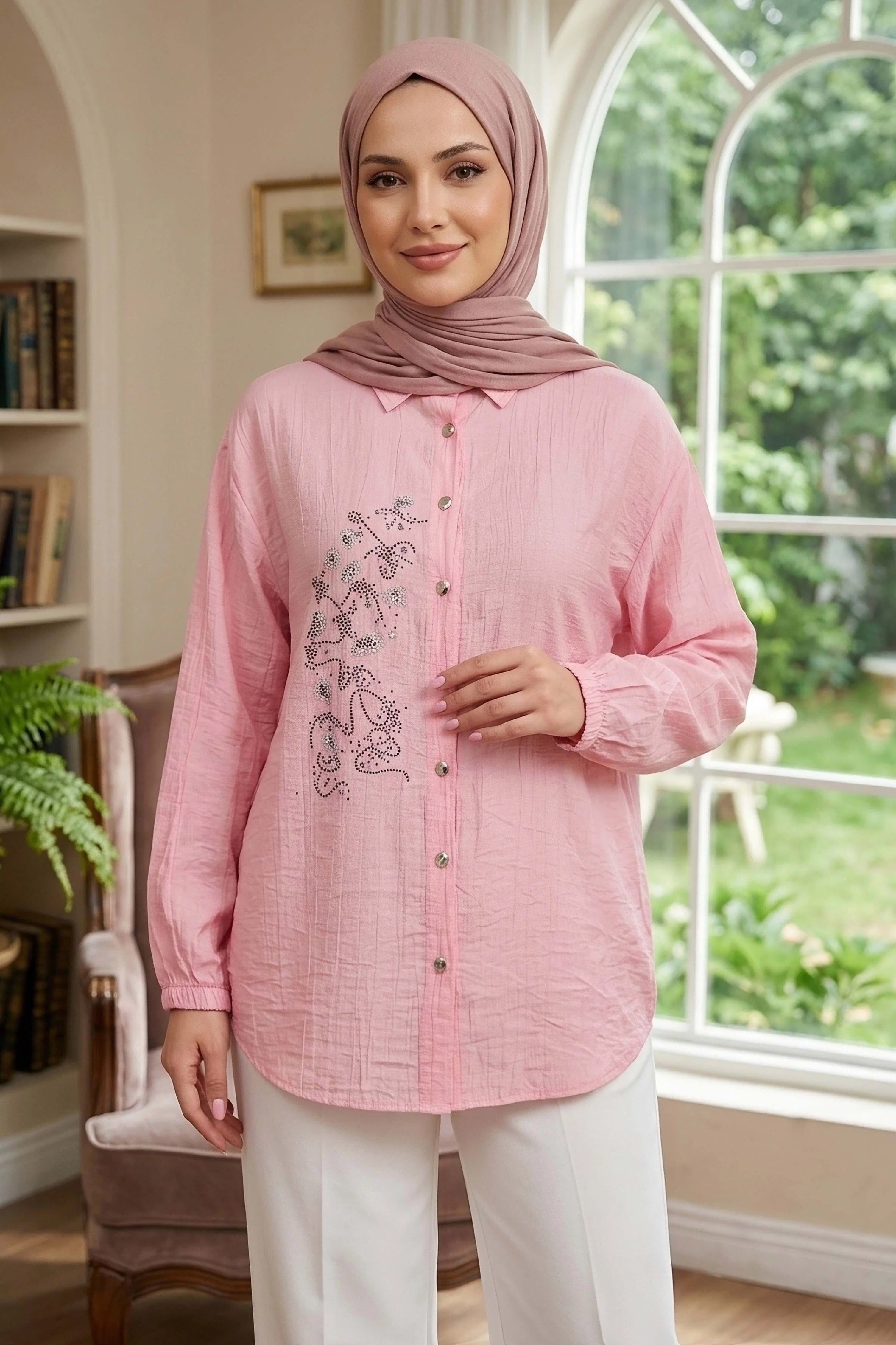 Elegant Embellished Modest Shirt