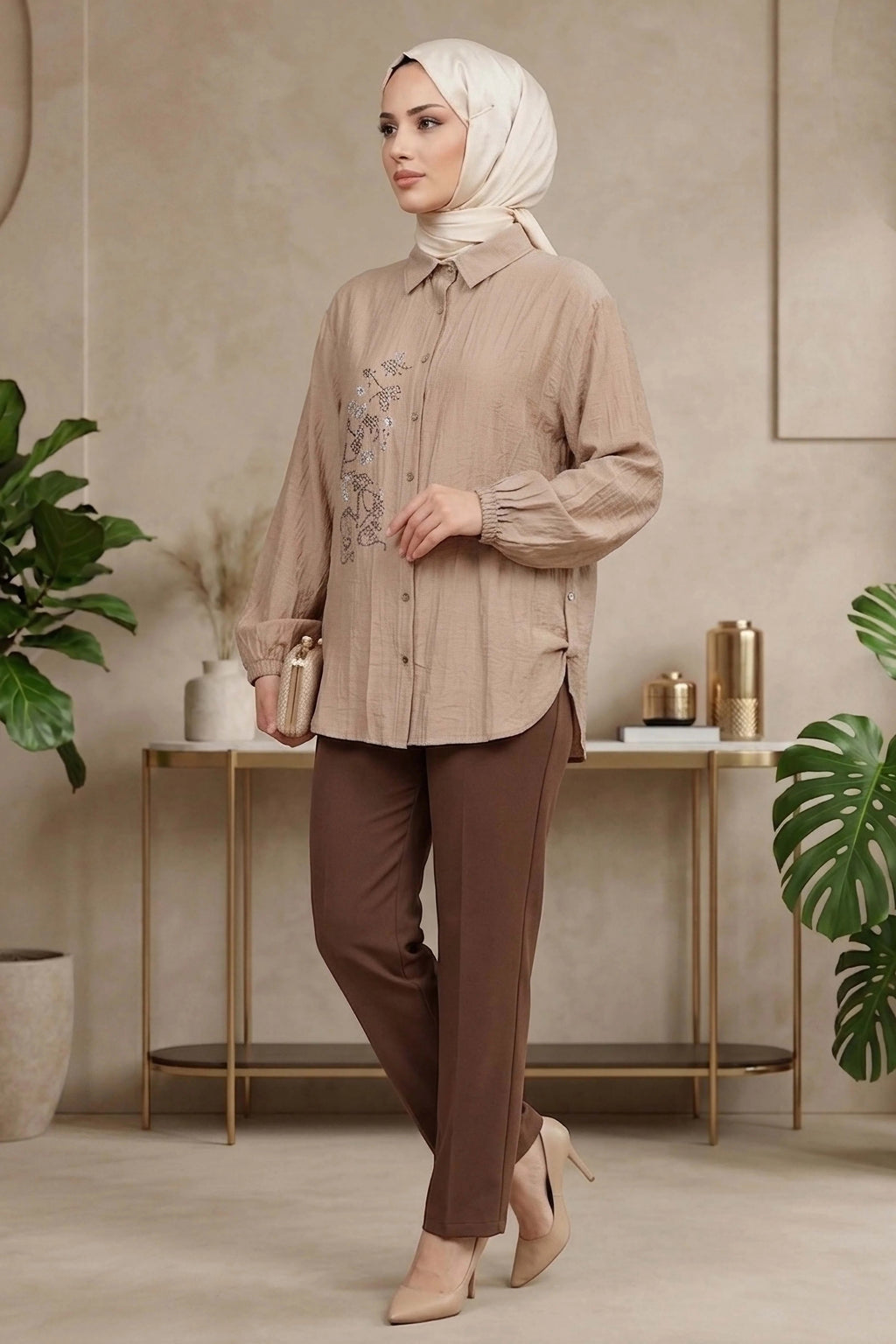 Elegant Embellished Modest Shirt