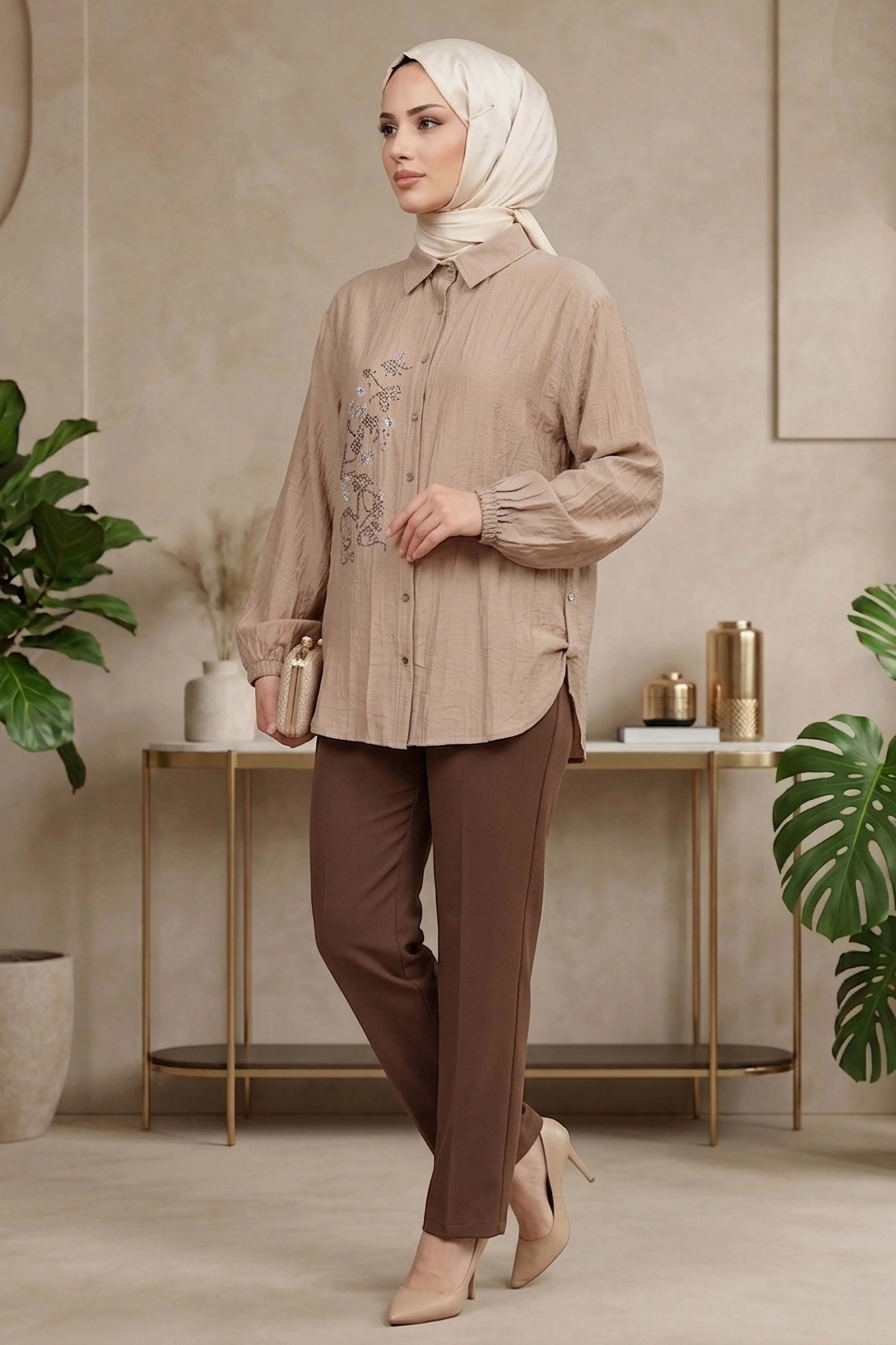 Elegant Embellished Modest Shirt